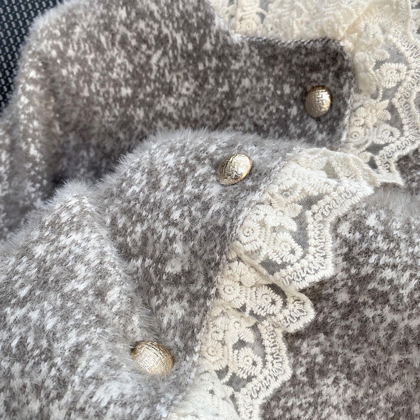 Livia Lace Winter Fur Cardigan In Grey